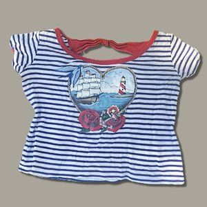 Cute back detail vintage striped Hell Bunny crop shirt